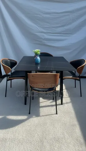 A Set  of Square  Marble  Dinning  Table (BLACK)AND LEATHER CHAIRS