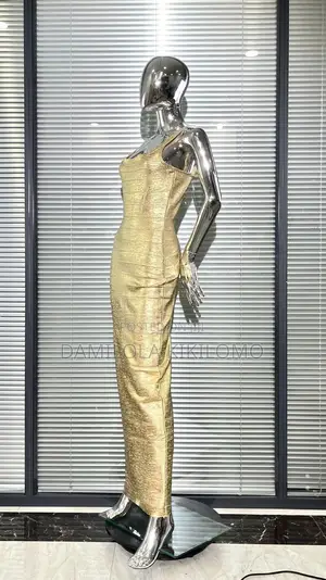 Women’s Bandage Gold Long Gown – Elegant Bodycon Evening Dress