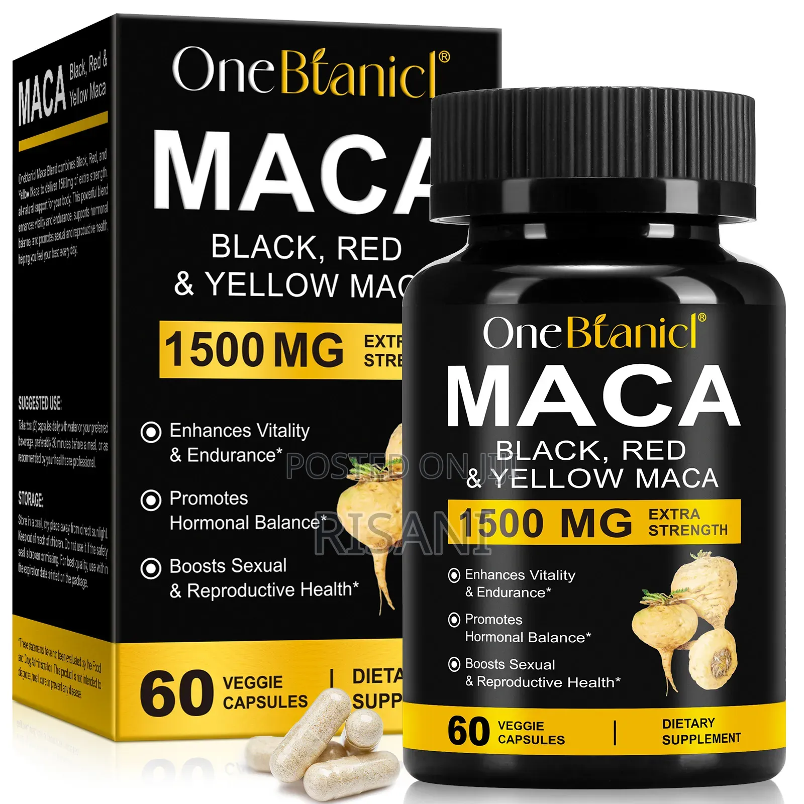 Black, Red and Yellow Maca Capsules Extra Strength 1500mg
