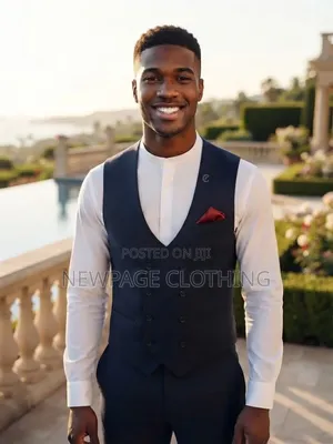 Luxury Navy Blue 3-in-1 Blazer Set With Waistcoat for Men