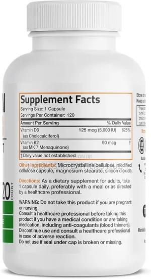 Bronson Vitamin K2 D3 (MK7) 2-In1 D3 & K2 Complex, 120 Capsules
