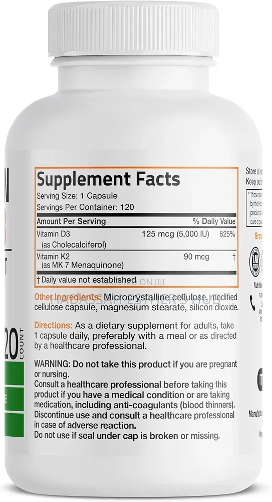 Bronson Vitamin K2 D3 (MK7) 2-In1 D3 & K2 Complex, 120 Capsules