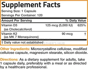 Bronson Vitamin K2 D3 (MK7) 2-In1 D3 & K2 Complex, 120 Capsules