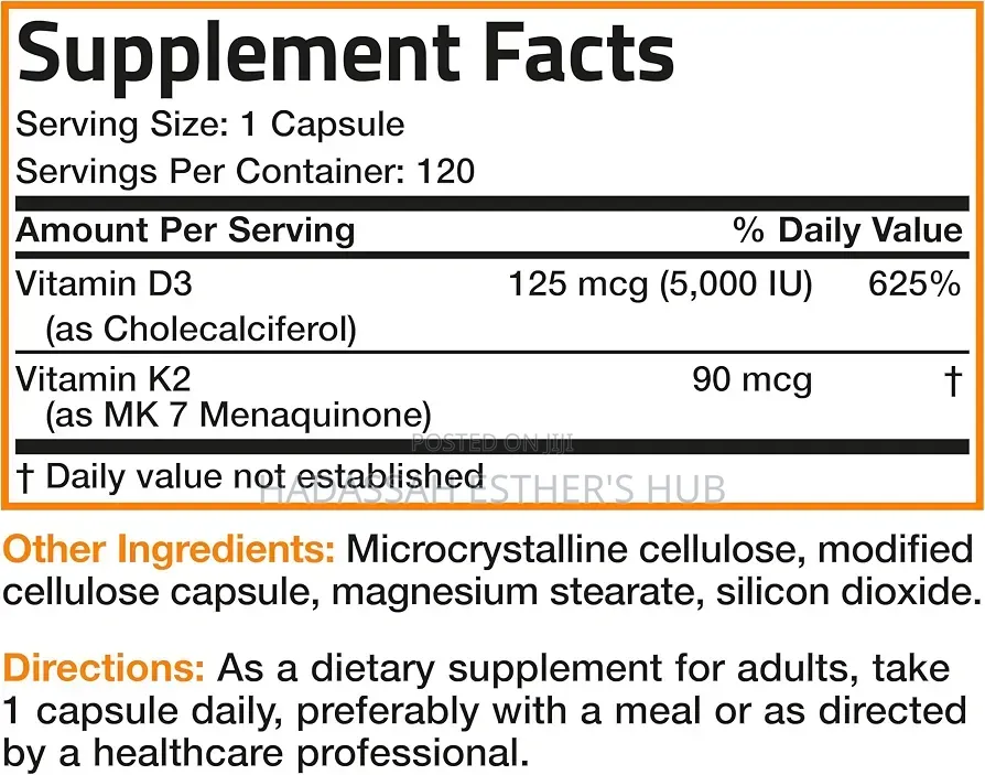 Bronson Vitamin K2 D3 (MK7) 2-In1 D3 & K2 Complex, 120 Capsules