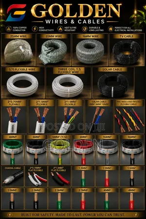 Golden 100% Copper Electrical Wires - 0.75mm to 35mm + Solar Cable