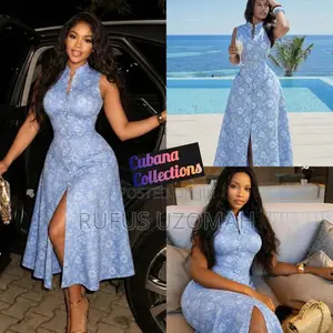 Sky Blue Long Button Down Gown for Any Kind of Outing