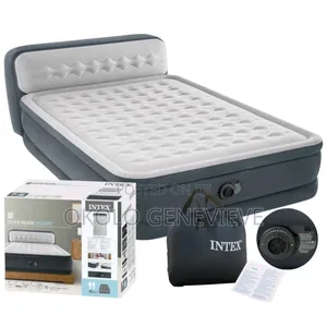 Intex 18inches Inflatable Mattress With Headboard and Built in Pump