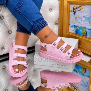 Women’s Flat Platform Sandals Pink/White/Black in Size 37-42