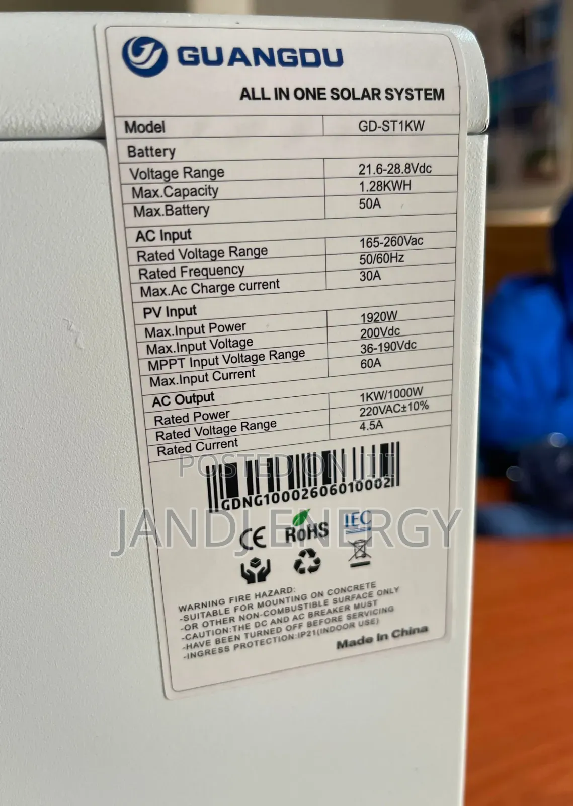 1000watts 1.28kwh  Solar  for Mini Flat