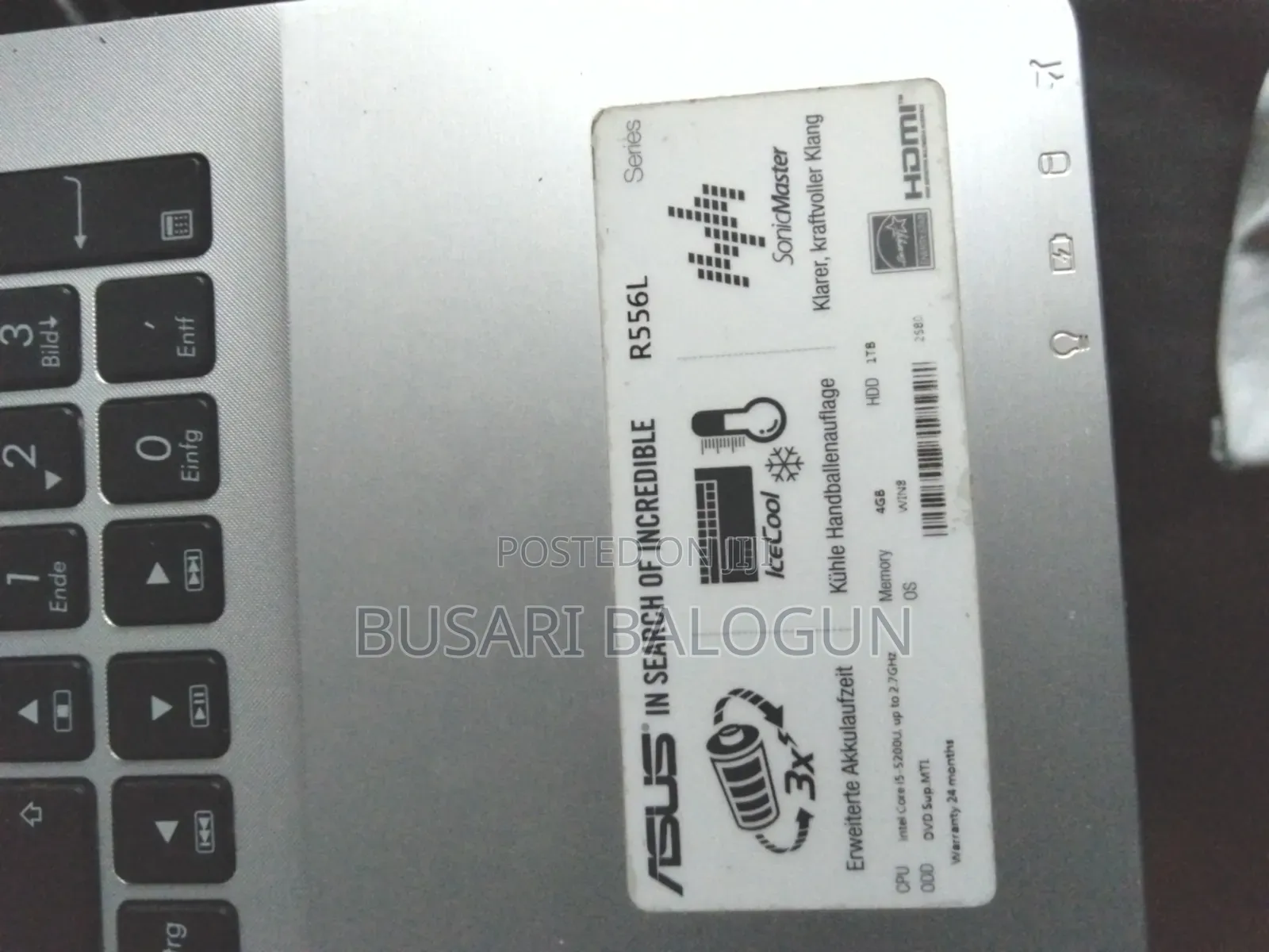 Laptop Asus 4GB Intel Core i5 HDD 128GB