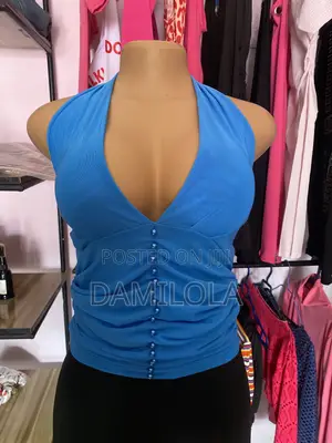 Ruched Mesh Halter Neck Button-Detail Top