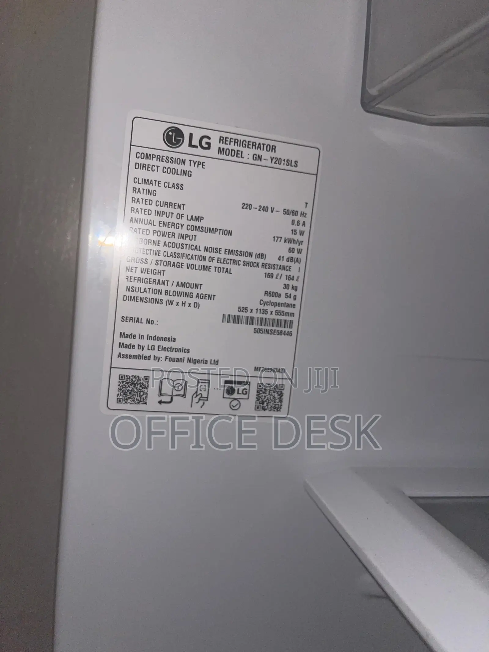 LG Refrigerator. Model GN-Y201SLS