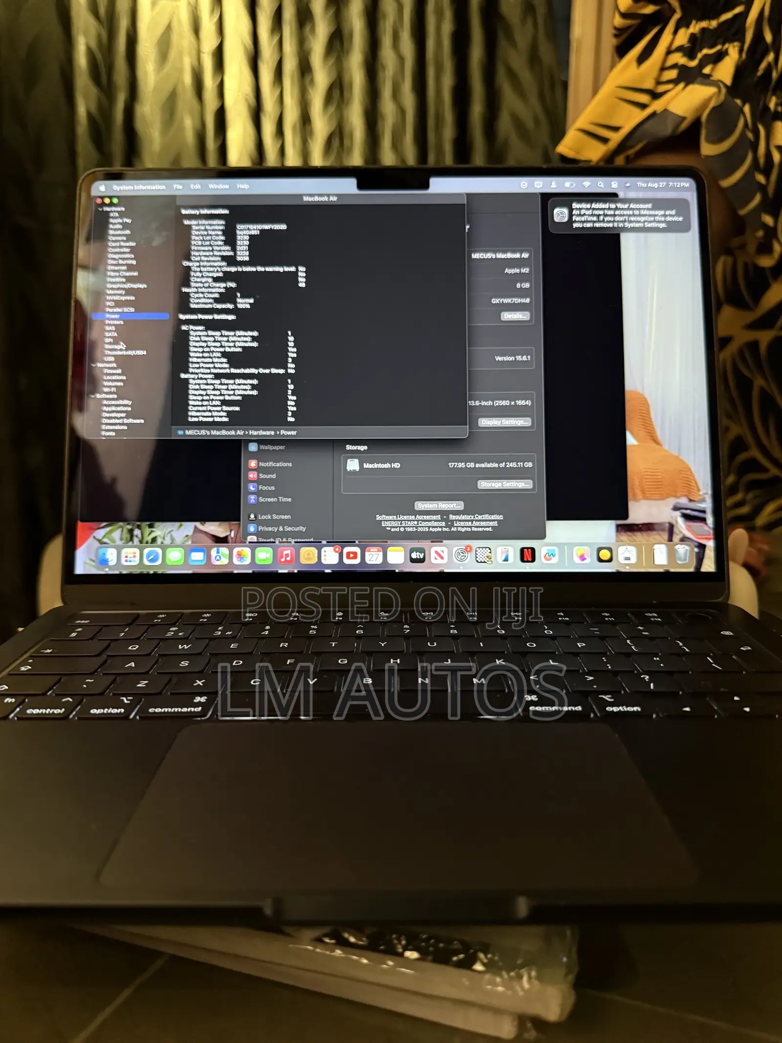 Laptop Apple MacBook Air 2022 M2 8GB Intel Core M2 SSD 128GB