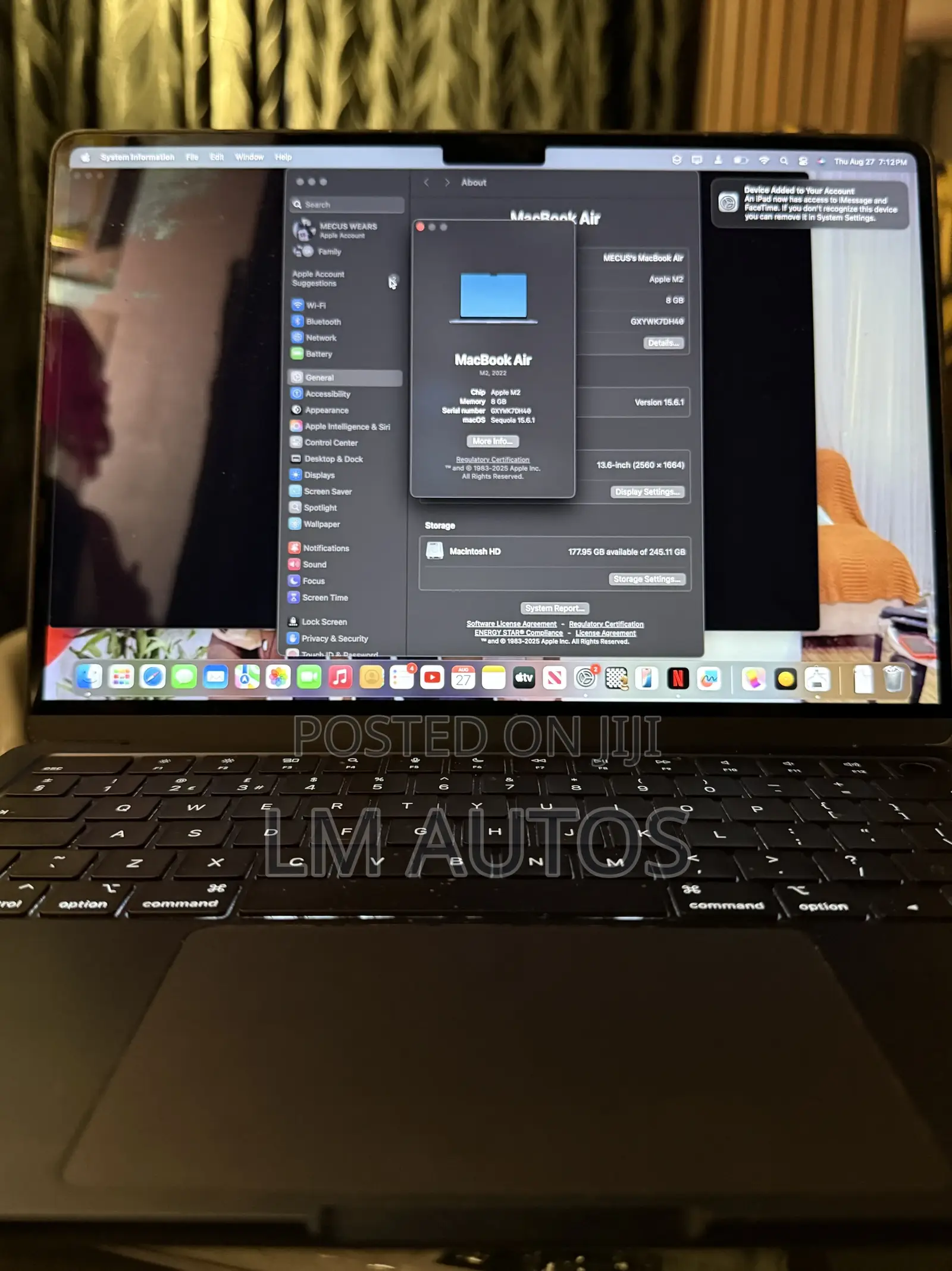 Laptop Apple MacBook Air 2022 M2 8GB Intel Core M2 SSD 128GB