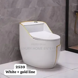 Modern One-Piece Toilet White & Gold