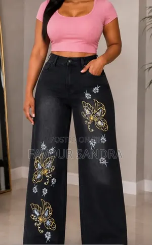 Trendy Cross Over Belt Flare Jeans /High Waist