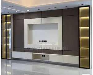 Luxury Modern TV Wall Panel With LED Display Shelves & Console