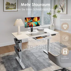 White Adjustable Desk+ Drawer 1.2 Meter