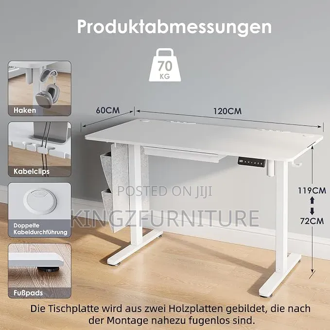 White Adjustable Desk+ Drawer 1.2 Meter
