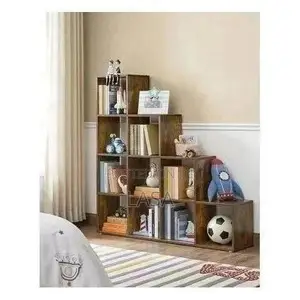 10-Cube Wooden Ladder Shelf Modern Storage Books and Decor