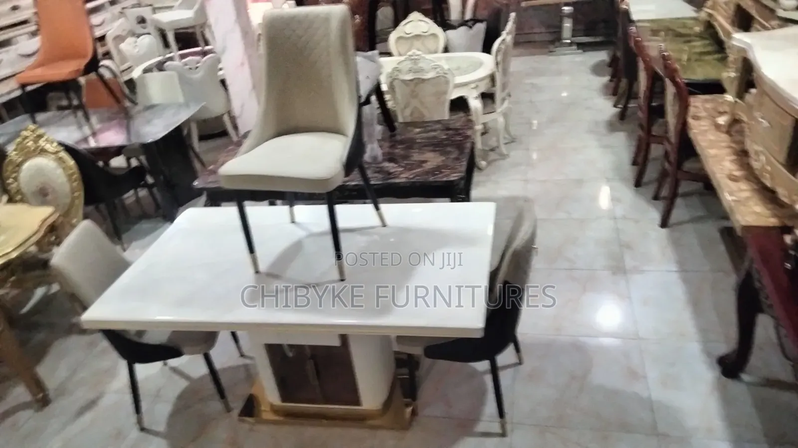 Marble Top Dining Table by Six With Drawers