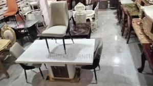 Marble Top Dining Table by Six With Drawers