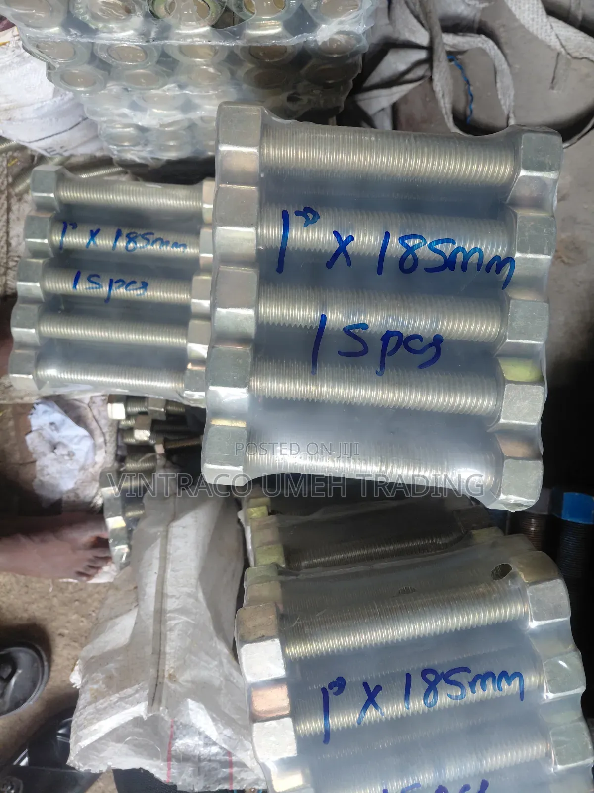 1" X 185mm Cadium Plated Stud Bolt and Nuts