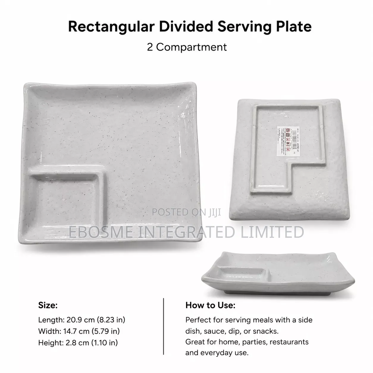 2-Compartment Rectangular Ceramic Serving Plate