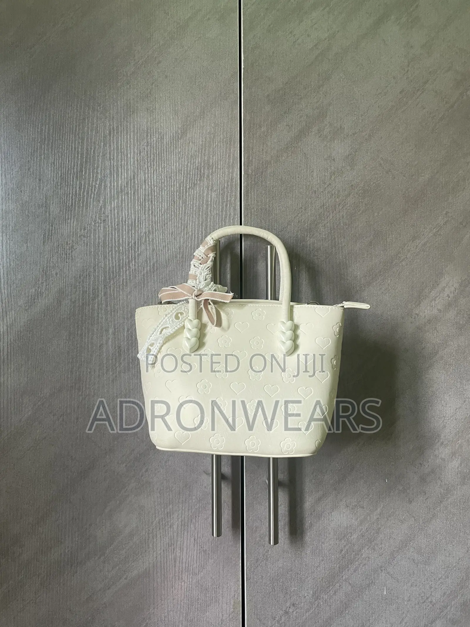 Off White Love Designed Mini  Tote  Bag With Tie on Hits Handle