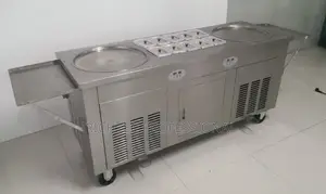 Double-Pan Commercial Fried Ice Cream Machine With Topping Pans