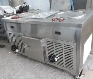 Double-Pan Commercial Fried Ice Cream Machine With Topping Pans