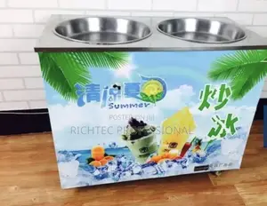 Double-Pan Commercial Fried Ice Cream Machine With Custom Graphics