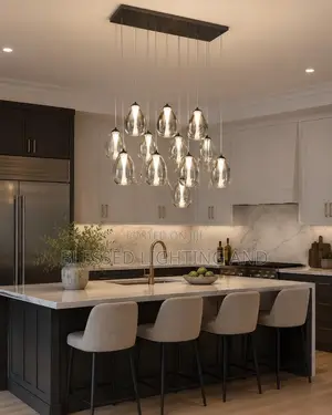 Size L120cm Led Clear Glass Chandelier for Living Room, Dining, Kitche