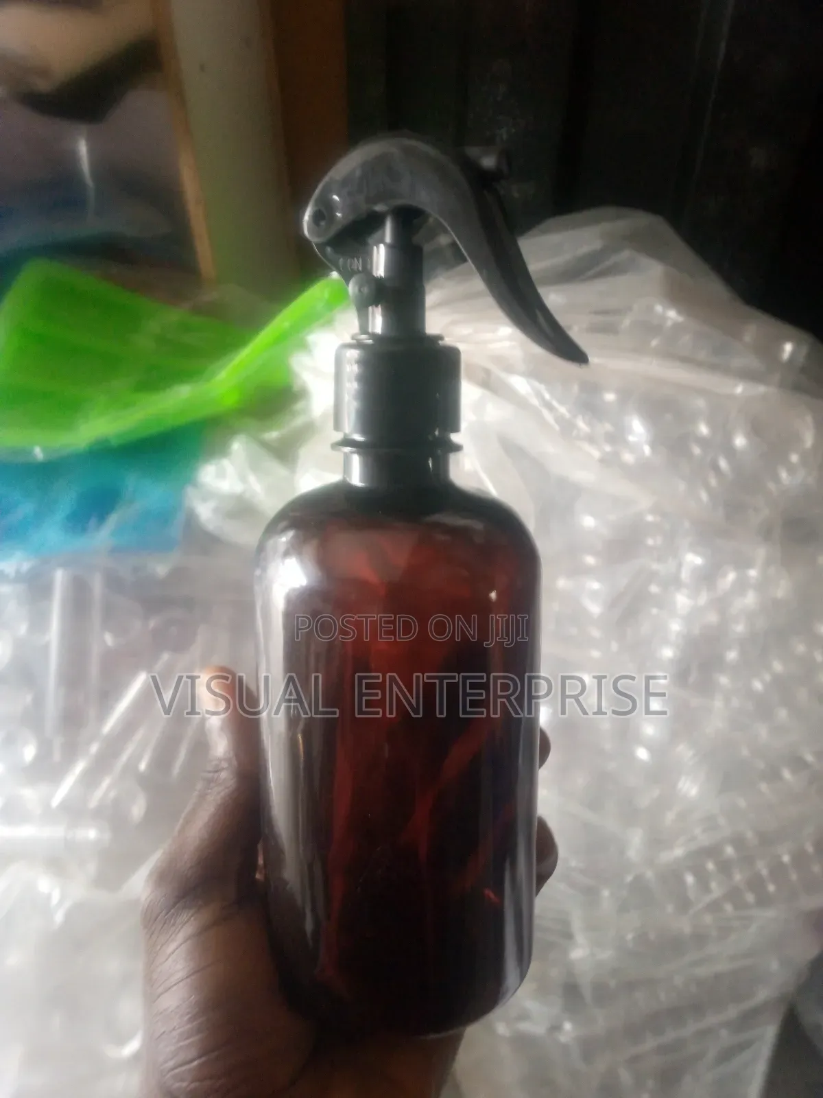 Amber Plastic Bottle 50cl/500ml With Trigger Spray Cover.