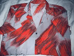 Thrift-Vintage Red Grey Printed Button-Up Shirt