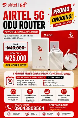 Airtel 5G Unlimited Promo Router + Free Month & Free Installation