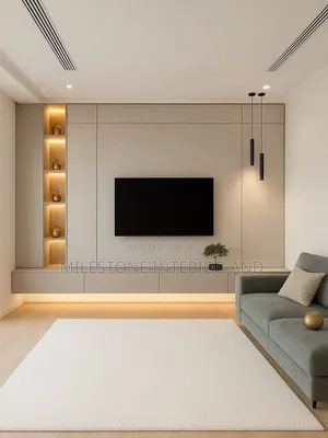 Modern Floating TV Console With LED Lights & Wall Panel | Custom Made