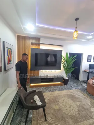 Luxury Modern TV Console With LED Lights & Display Shelves