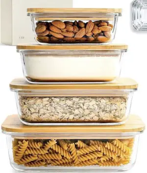 Glass Food Storage Containers Bamboo Lids - 370ml -1520ml Airtight Set