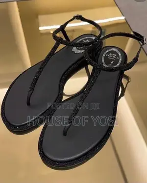 René Caovilla Black Crystal Flat Sandals