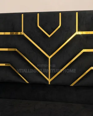 Luxury Black & Gold Bed Frame With Geometric Headboard & Nightstands