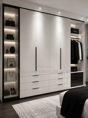 Luxury White & Black Wardrobe With LED Display Shelves