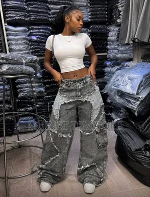 Stylish Grey Distressed Wide-Leg Cargo Jeans 👖✨