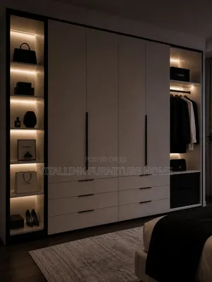 Luxury White & Black Wardrobe With LED Display Shelves