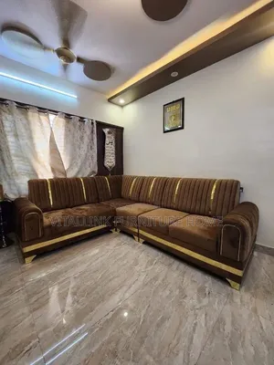 Luxury Brown Velvet L-Shape Sectional Sofa With Gold Trim