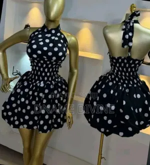 Stylish Black Poka Dot Halter Dress -