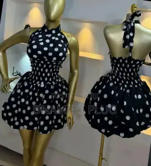 Stylish Black Poka Dot Halter Dress -