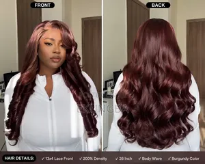 Long, Deep Wave Wig With Highlights, Styled With a Deep Side Part.
