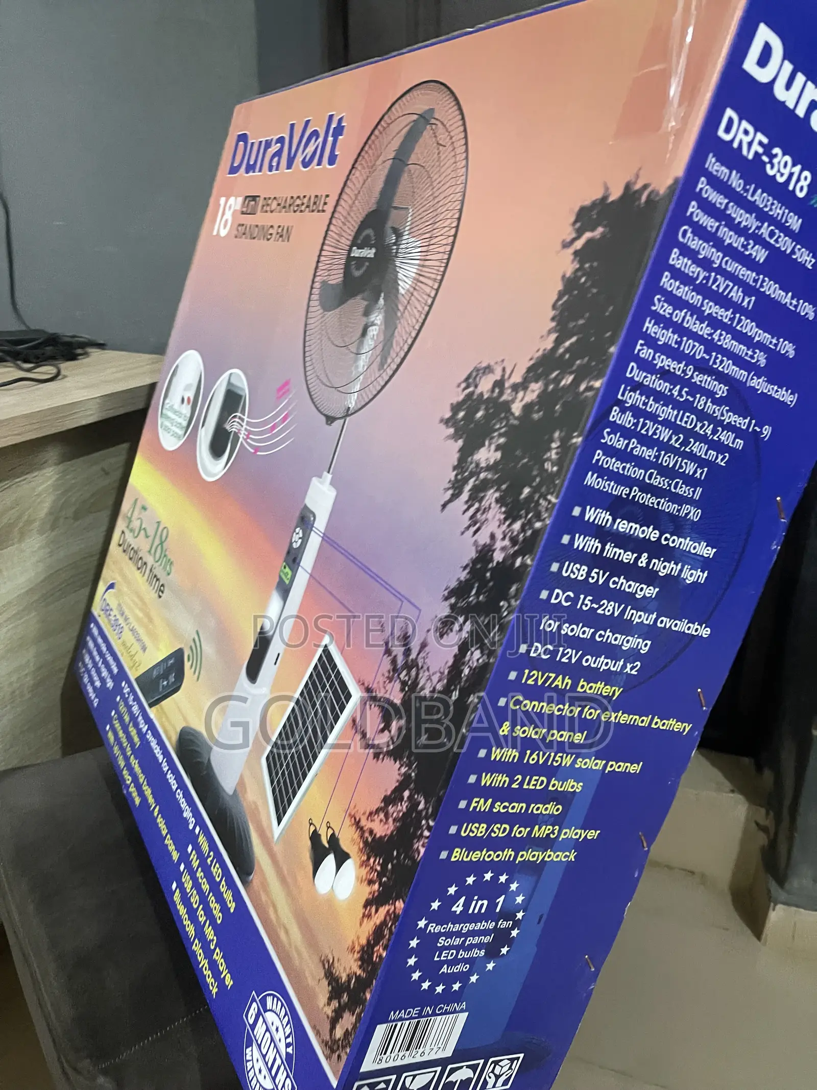 Duravolt 18" Rechargeable Floor Fan