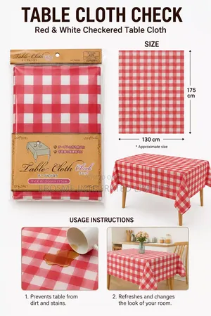 Red & White Checkered Table Cloth 130 × 175cm